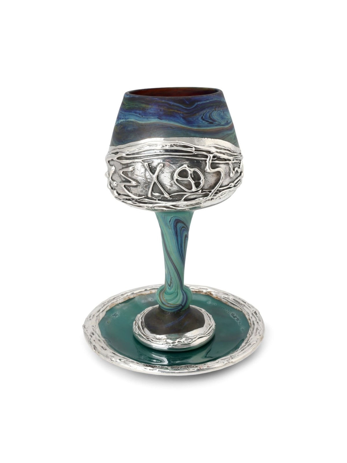 'Jerusalem' Ceramic and Sterling Silver-Plated Kiddush Cup With Ancien