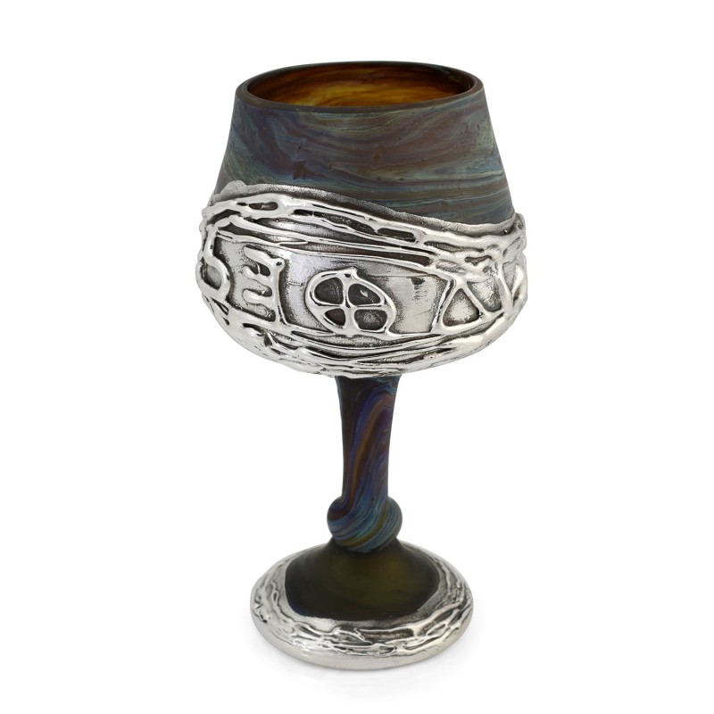 'Jerusalem' Ceramic and Sterling Silver-Plated Kiddush Cup With Ancien