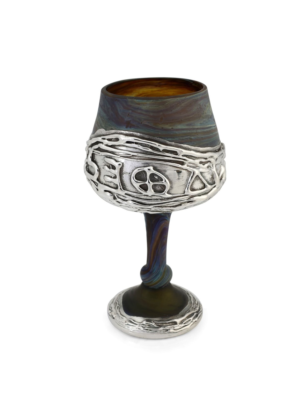 'Jerusalem' Ceramic and Sterling Silver-Plated Kiddush Cup With Ancien