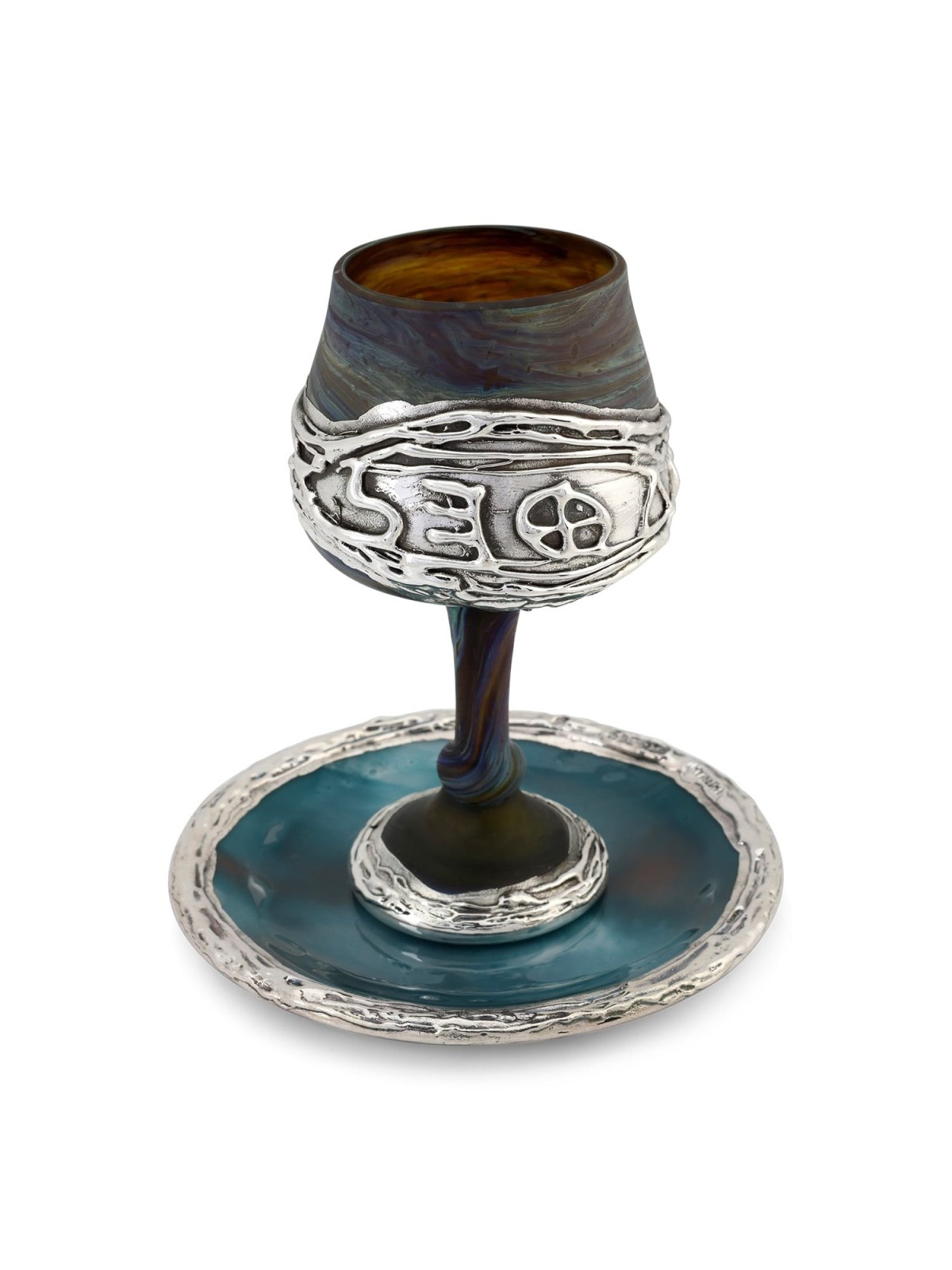 'Jerusalem' Ceramic and Sterling Silver-Plated Kiddush Cup With Ancien