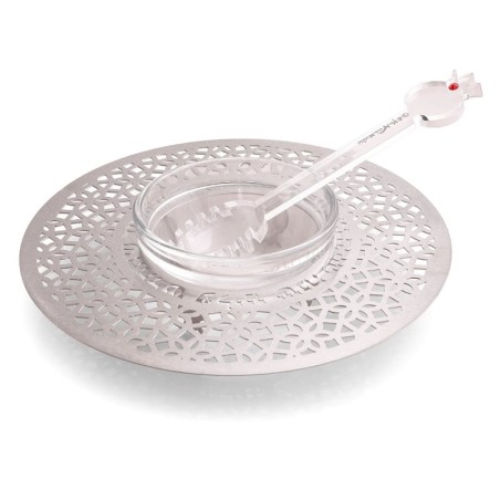 Dorit Judaica Stainless Steel & Glass Honey Dish for Rosh Hashanah- Mo