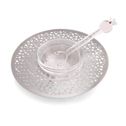 Dorit Judaica Stainless Steel & Glass Honey Dish for Rosh Hashanah- Mo
