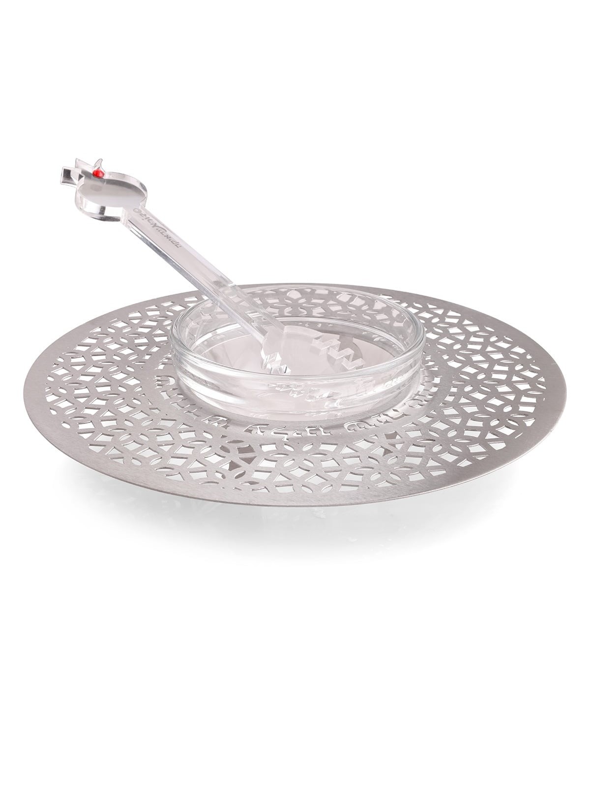 Dorit Judaica Stainless Steel & Glass Honey Dish for Rosh Hashanah- Mo