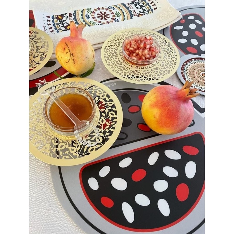 Dorit Judaica Stainless Steel & Glass Honey Dish for Rosh Hashanah- Mo