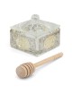 Square Crystal Honey Dish with Pomegranate Design