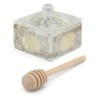Square Crystal Honey Dish with Pomegranate Design
