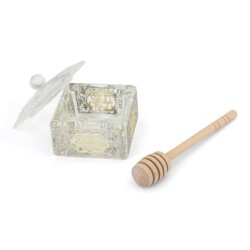 Square Crystal Honey Dish with Pomegranate Design