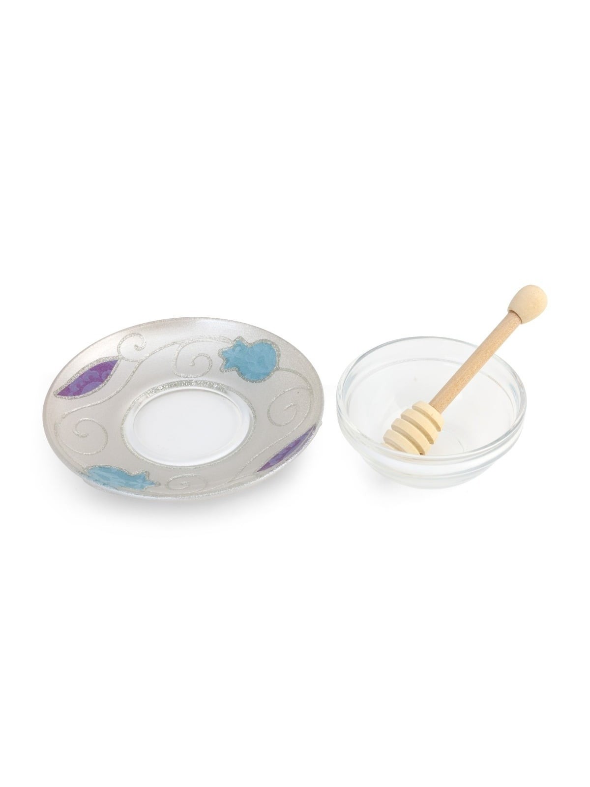 Lily Art Glass Rosh Hashanah Set - Blue & Purple Pomegranate Design