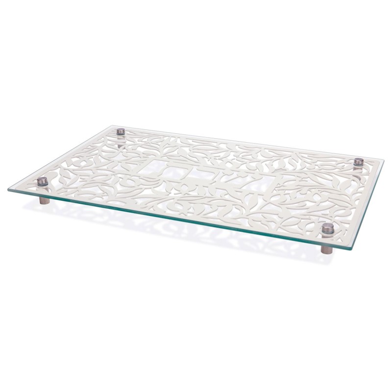 Designer Glass and Stainless Steel Challah Board by Dorit Judaica