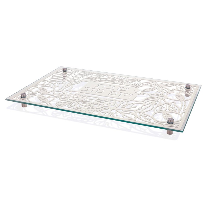 Designer Glass and Stainless Steel Challah Board by Dorit Judaica