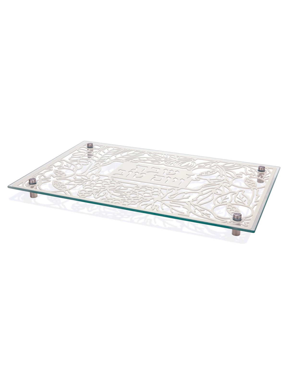 Designer Glass and Stainless Steel Challah Board by Dorit Judaica