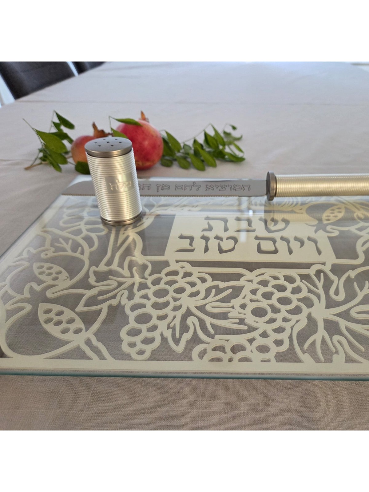 Designer Glass and Stainless Steel Challah Board by Dorit Judaica