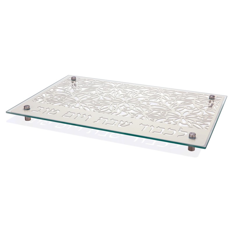 Designer Glass and Stainless Steel Challah Board by Dorit Judaica
