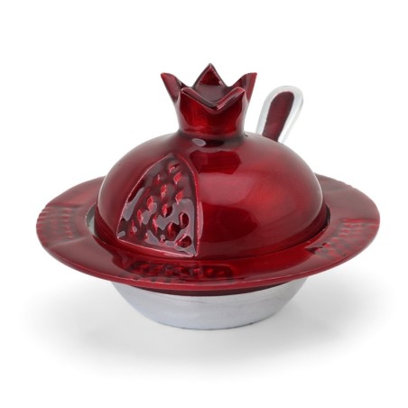 Aluminum Pomegranate Honey Dish with Spoon - Red