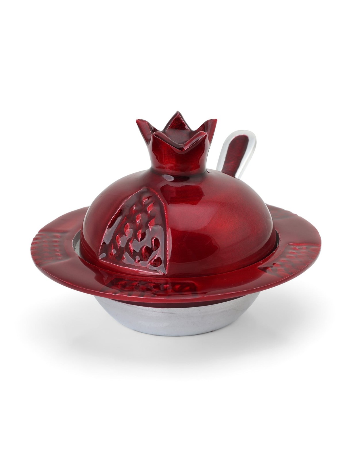 Aluminum Pomegranate Honey Dish with Spoon - Red