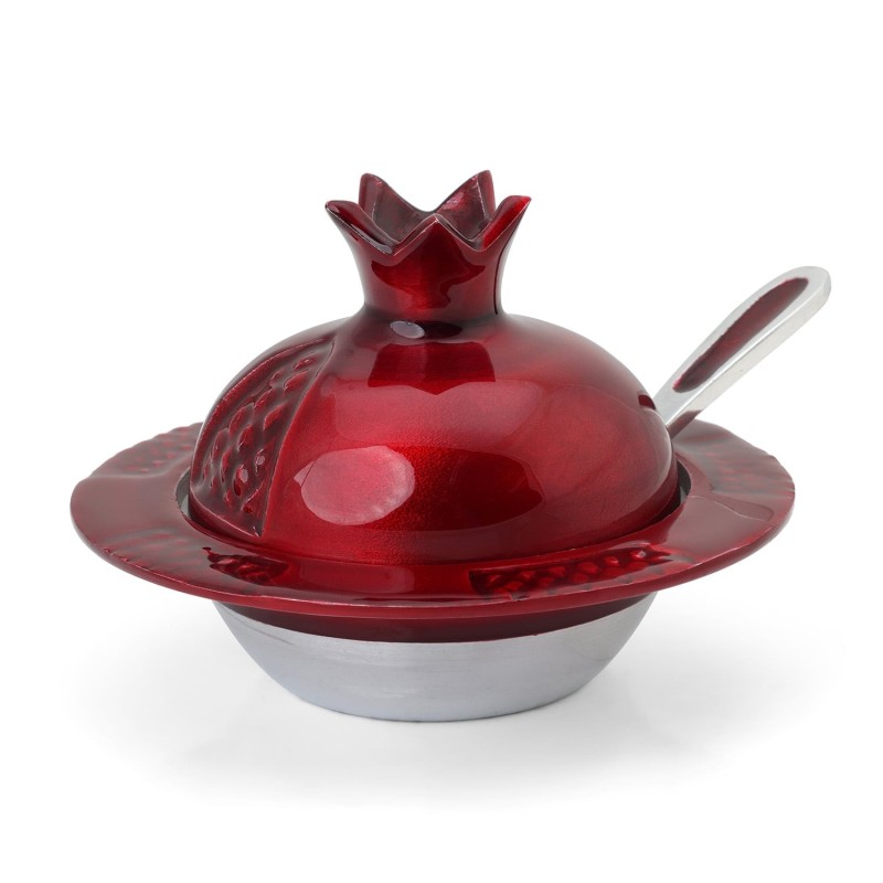 Aluminum Pomegranate Honey Dish with Spoon - Red