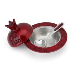 Aluminum Pomegranate Honey Dish with Spoon - Red