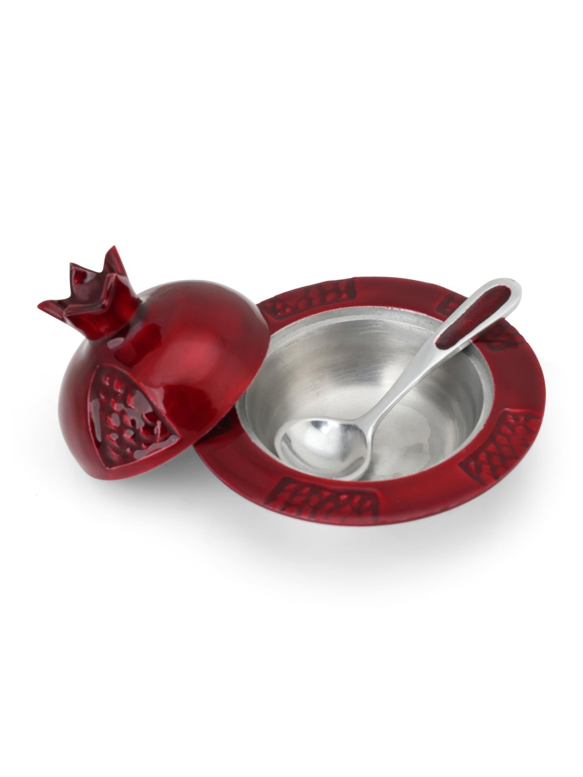 Aluminum Pomegranate Honey Dish with Spoon - Red