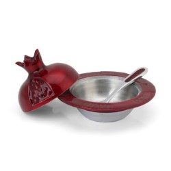 Aluminum Pomegranate Honey Dish with Spoon - Red
