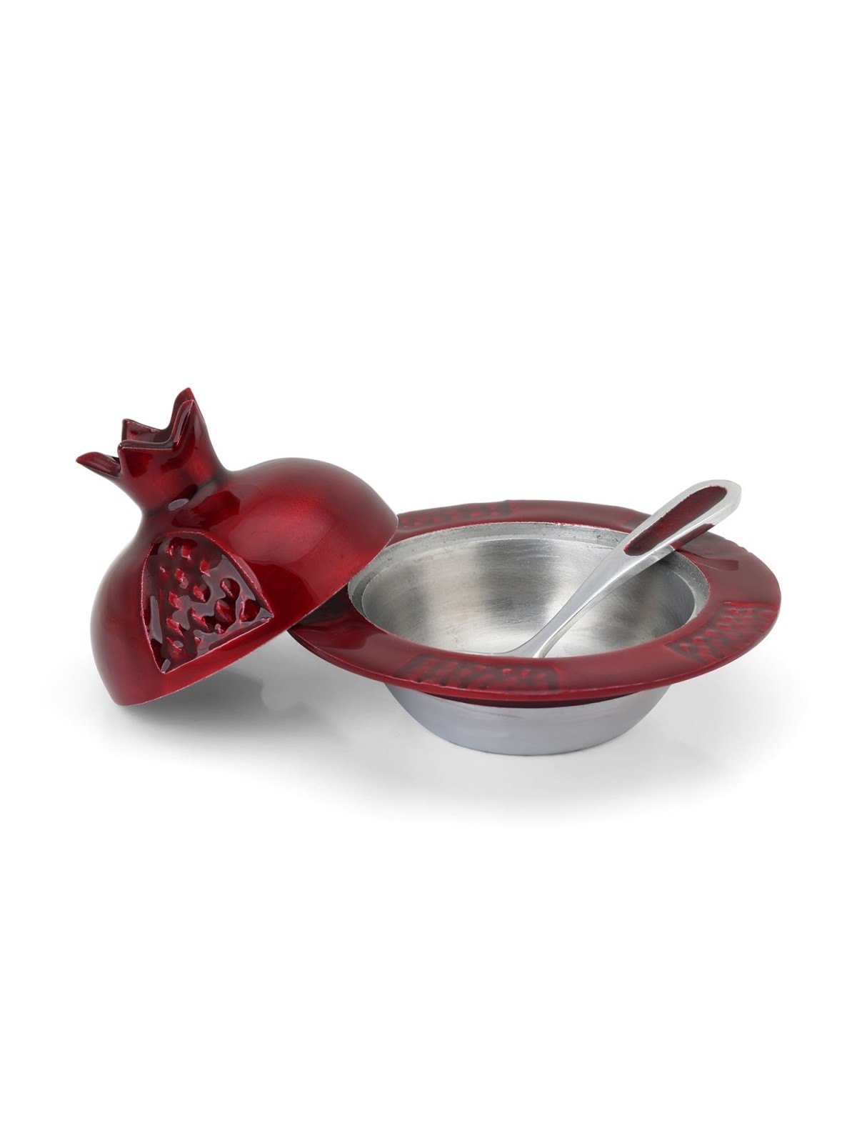 Aluminum Pomegranate Honey Dish with Spoon - Red