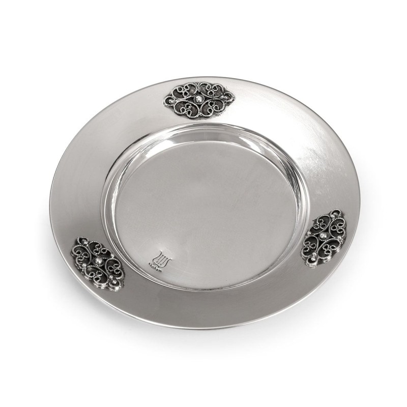 Traditional Yemenite Art Handcrafted Sterling Silver Kiddush Cup Plate