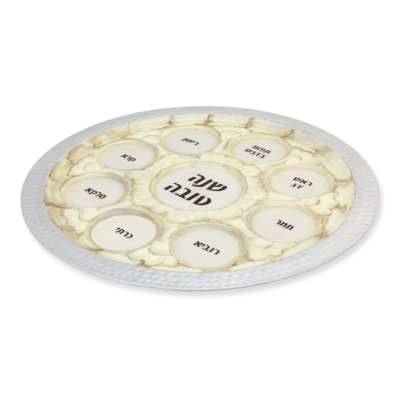 Hammered Aluminum and Enamel Rosh Hashanah Seder Plate