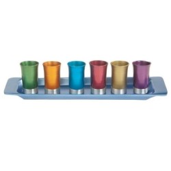 Yair Emanuel Anodized Aluminum Set of 6 Small Kiddush Cups with Tray (