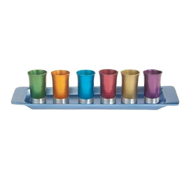 Yair Emanuel Anodized Aluminum Set of 6 Small Kiddush Cups with Tray (