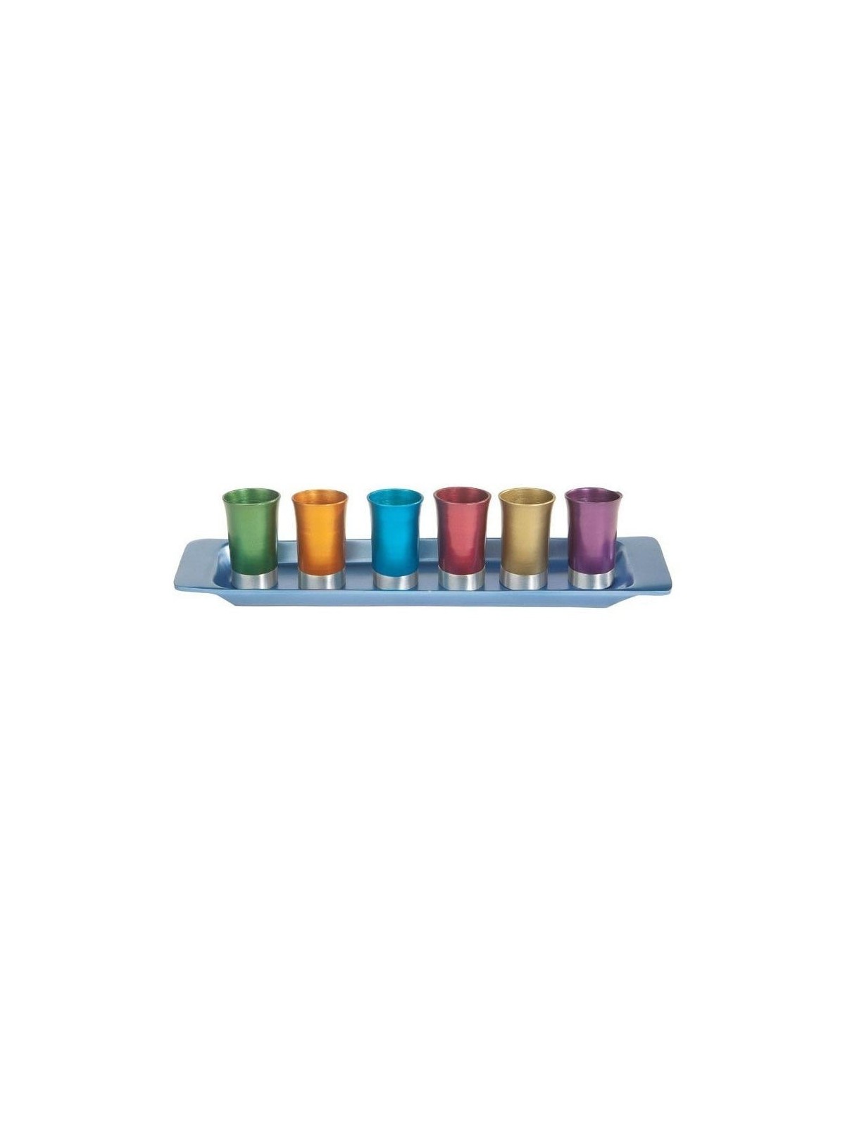 Yair Emanuel Anodized Aluminum Set of 6 Small Kiddush Cups with Tray (