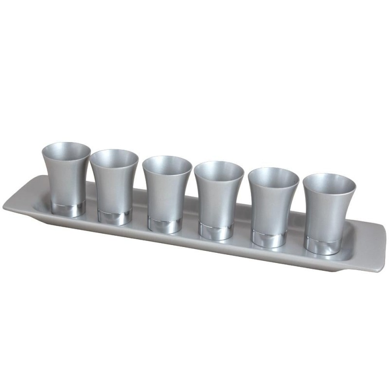 Yair Emanuel Anodized Aluminum Set of 6 Small Kiddush Cups with Tray (