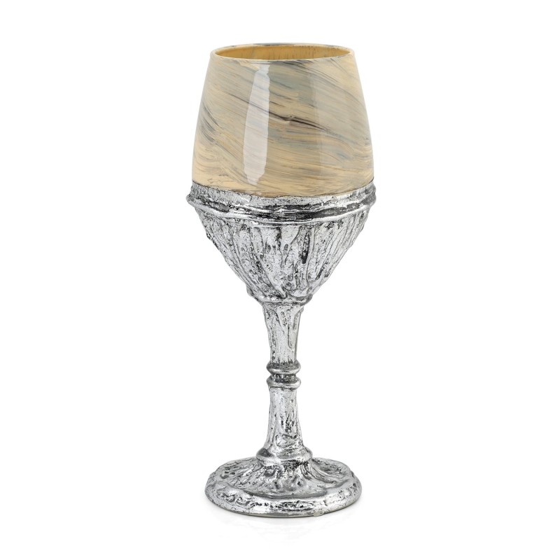 Handcrafted Cream Glass and Sterling Silver-Plated Kiddush Cup