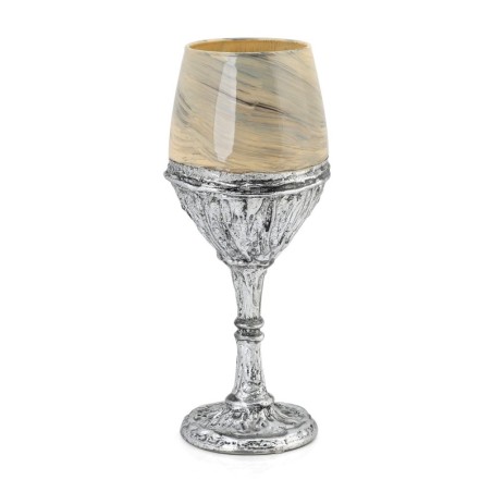 Handcrafted Cream Glass and Sterling Silver-Plated Kiddush Cup