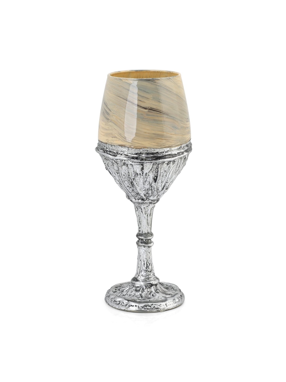 Handcrafted Cream Glass and Sterling Silver-Plated Kiddush Cup
