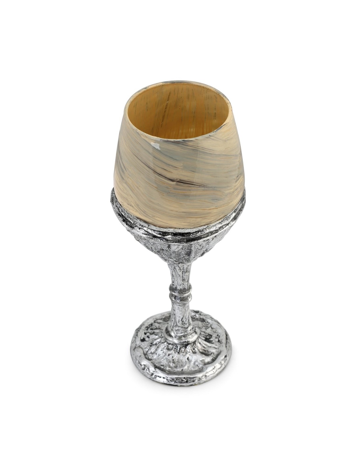 Handcrafted Cream Glass and Sterling Silver-Plated Kiddush Cup