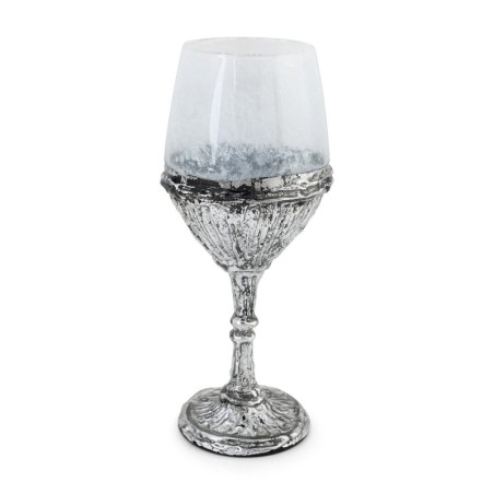 Handcrafted White Glass and Sterling Silver-Plated Kiddush Cup