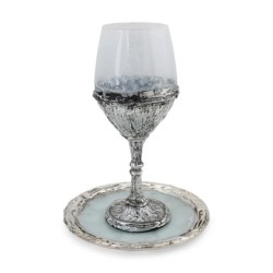 Handcrafted White Glass and Sterling Silver-Plated Kiddush Cup
