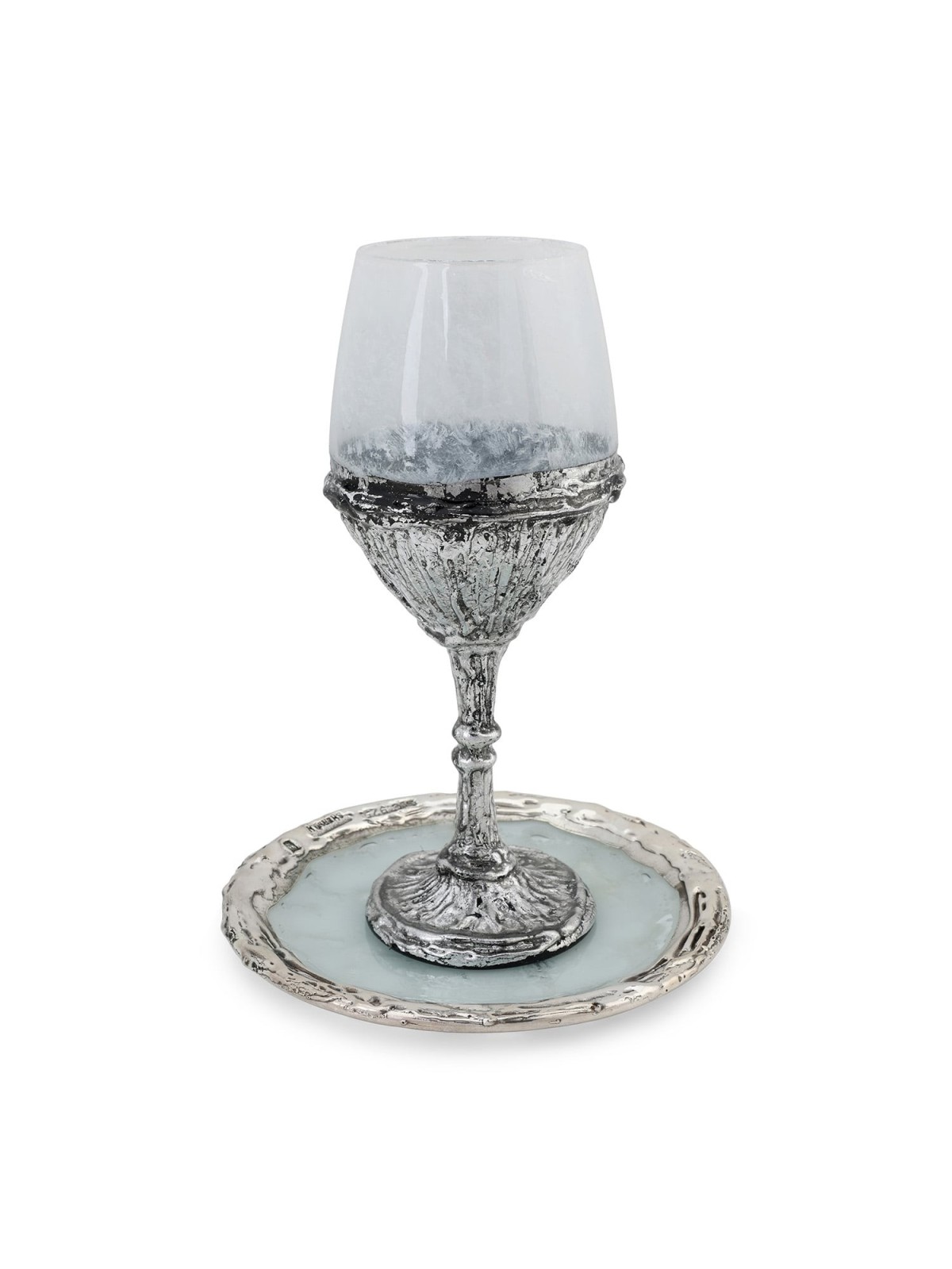Handcrafted White Glass and Sterling Silver-Plated Kiddush Cup