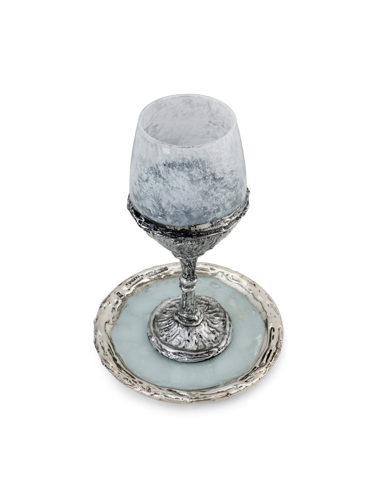 Handcrafted White Glass and Sterling Silver-Plated Kiddush Cup