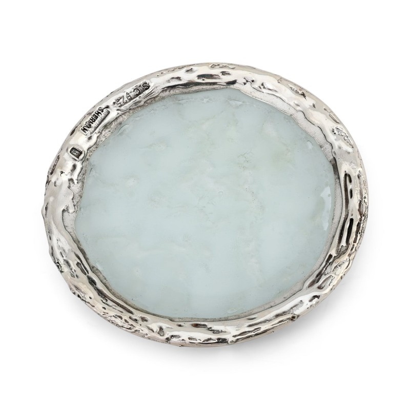 Handcrafted White Glass and Sterling Silver-Plated Kiddush Cup