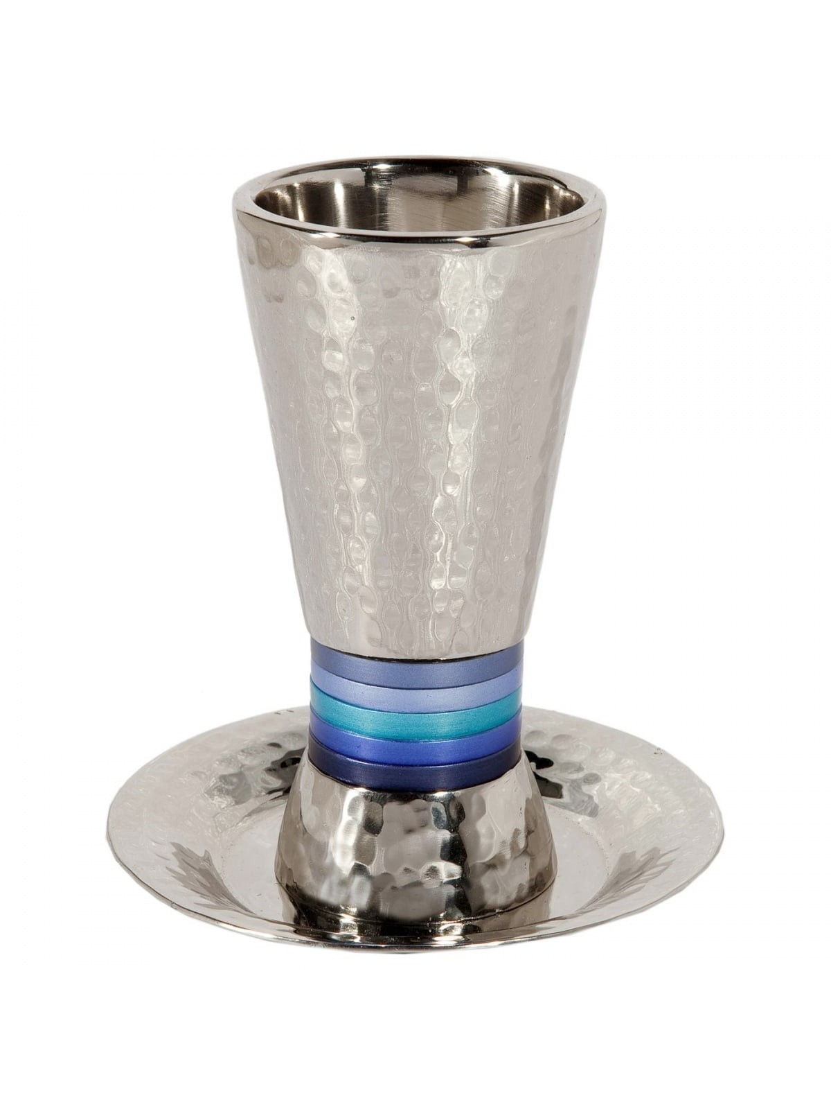Yair Emanuel Textured Nickel 5-Bands Kiddush Cup with Plate