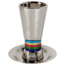 Yair Emanuel Textured Nickel 5-Bands Kiddush Cup with Plate