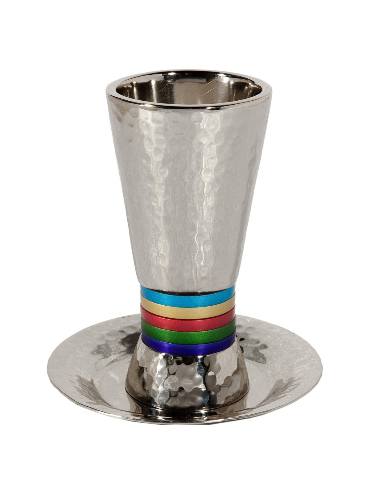 Yair Emanuel Textured Nickel 5-Bands Kiddush Cup with Plate