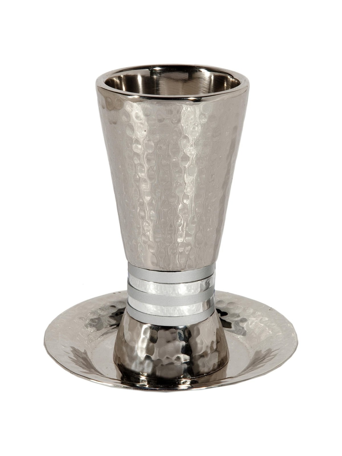 Yair Emanuel Textured Nickel 5-Bands Kiddush Cup with Plate