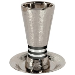 Yair Emanuel Textured Nickel 5-Bands Kiddush Cup with Plate