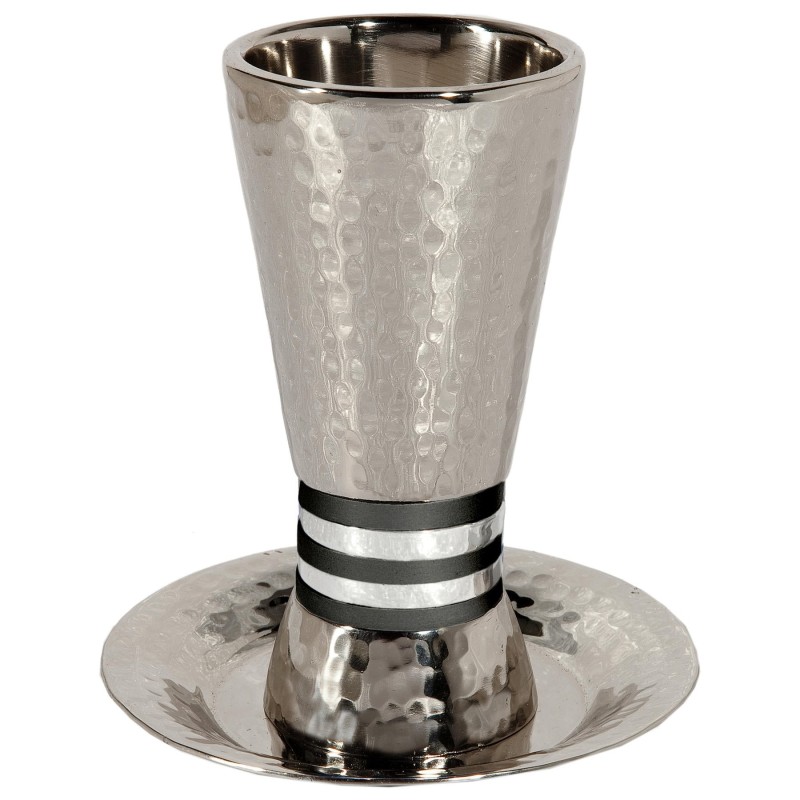Yair Emanuel Textured Nickel 5-Bands Kiddush Cup with Plate