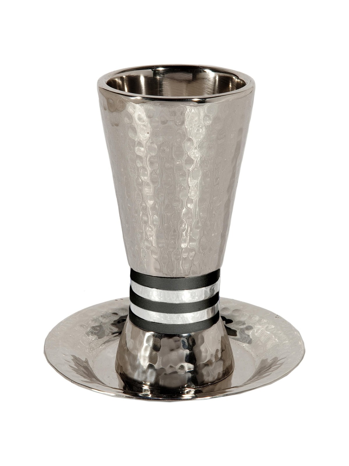 Yair Emanuel Textured Nickel 5-Bands Kiddush Cup with Plate