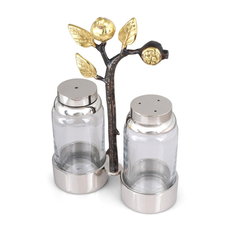 Yair Emanuel Glass Salt and Pepper Pots in Pomegranate Stand