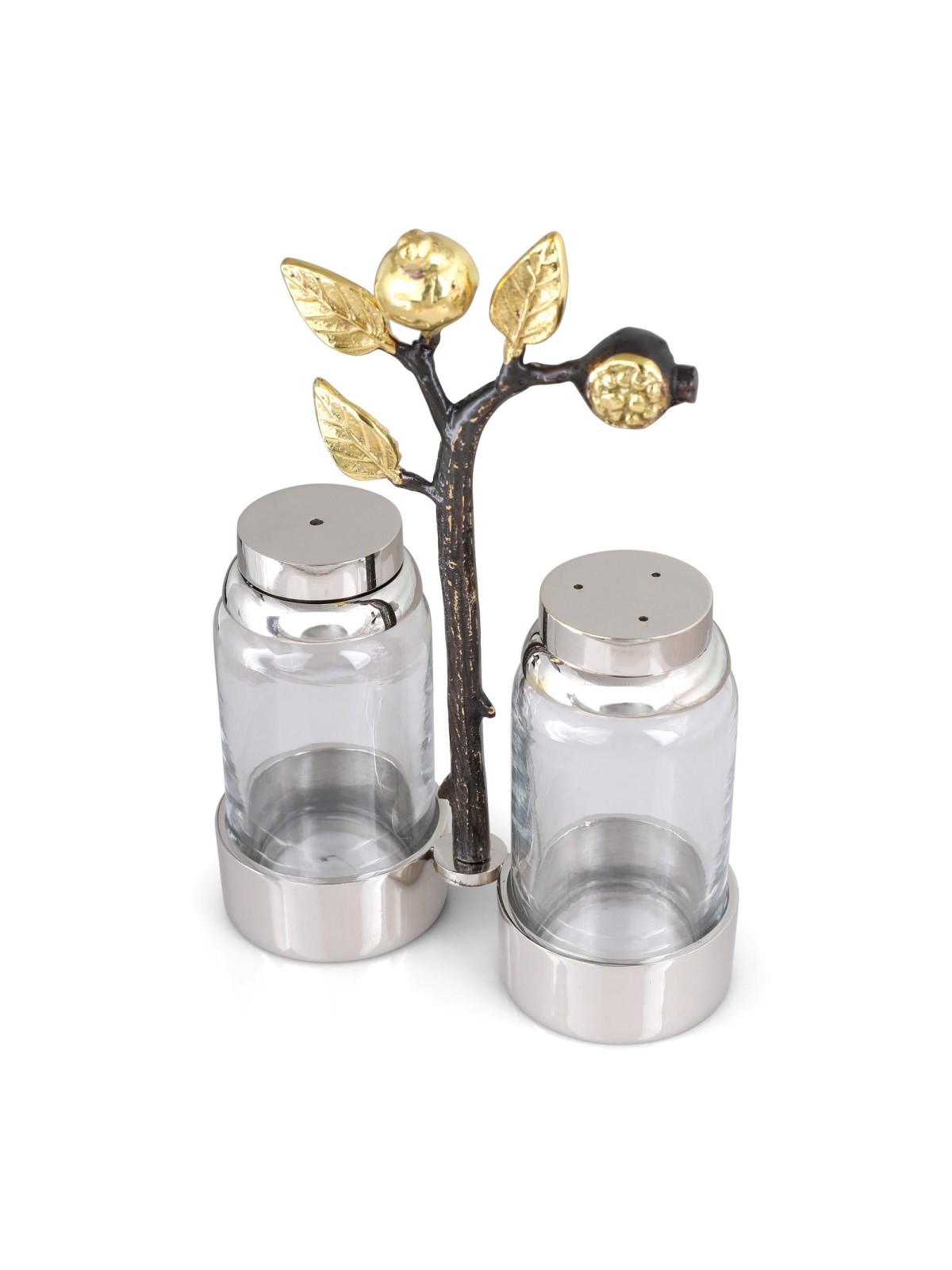 Yair Emanuel Glass Salt and Pepper Pots in Pomegranate Stand