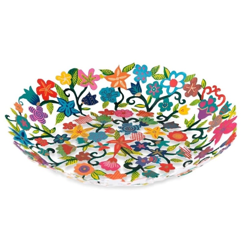 Yair Emanuel Hand Painted Laser Cut Bowl - Flowers