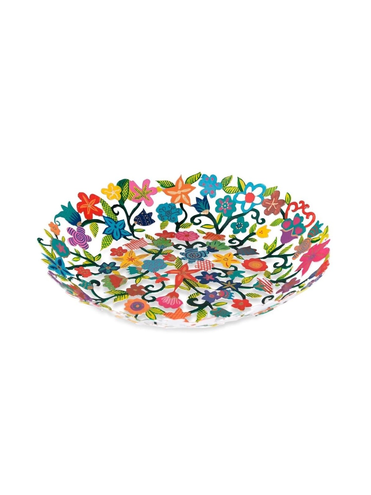 Yair Emanuel Hand Painted Laser Cut Bowl - Flowers
